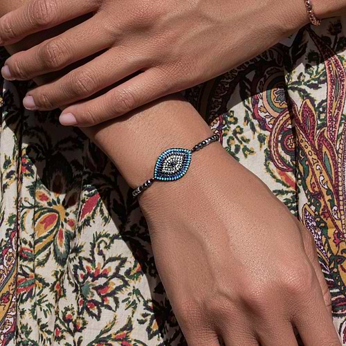 Karma and Luck  Bracelets - Womens  -  Bright Outlook Hematite Evil Eye Charm Bracelet
