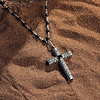 Karma and Luck  Necklace  -  Profound Belief - Silver Matte Onyx Cross Charm Necklace