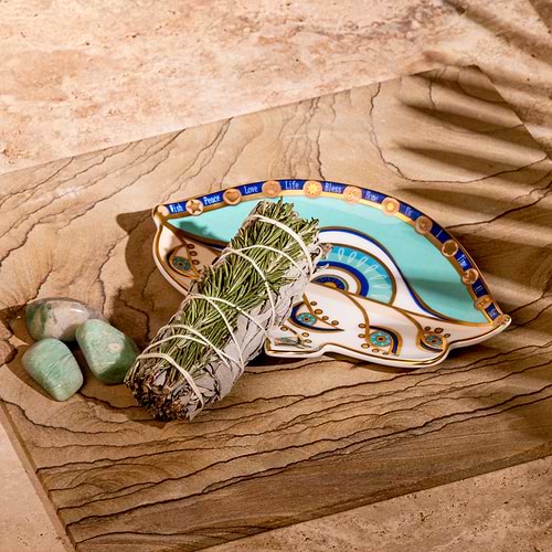 Karma and Luck  Home Decor  -  Protection & Manifestation - Evil Eye Hamsa Plate Rosemary White Sage Gift Box
