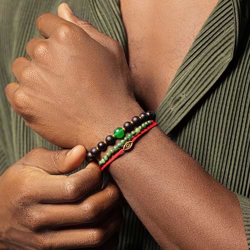 Karma and Luck  Bracelets - Mens  -  Fiery Luck - Jade Evil Eye Charm Wrap