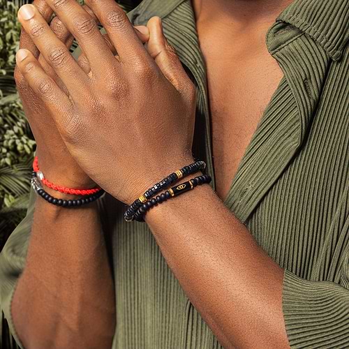Karma and Luck  Bracelets - Mens  -  Prosperous Journey - Matte Onyx Evil Eye Charm Bracelet