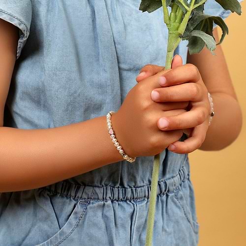 Karma and Luck  Bracelet  -  Pure Love - Heart Evil Eye Freshwater Pearl Kids Bracelet