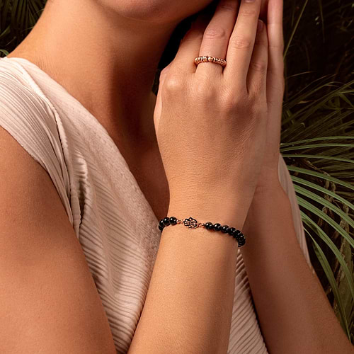 Karma and Luck  Bracelets - Womens  -  Improved Endurance Hamsa Black Onyx Bracelet