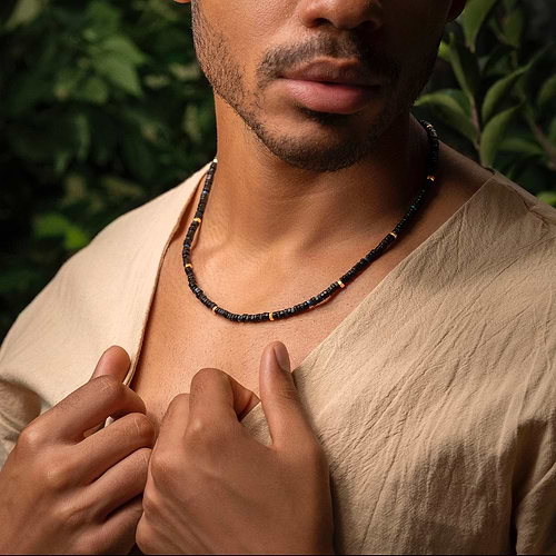 Karma and Luck  Necklaces - Mens  -  Spiritual Alignment - Black Onyx Heishi Choker Necklace
