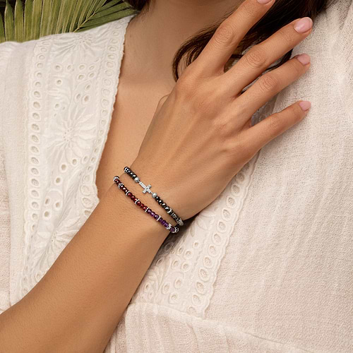 Karma and Luck  Bracelets - Womens  -  Grounded In Faith - Hematite Cross Bracelet