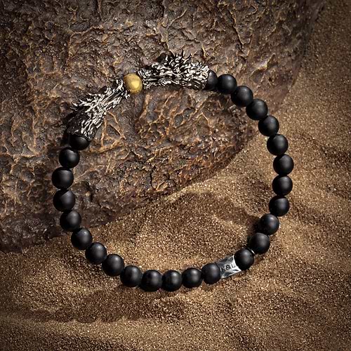 Karma and Luck  Bracelet  -  Fearless Protection - Matte Onyx Dragon Charm Bracelet
