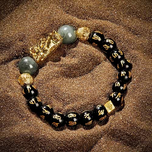 Karma and Luck  Bracelet  -  Cleansed Aura - Feng Shui Black Obsidian Wealth Bracelet