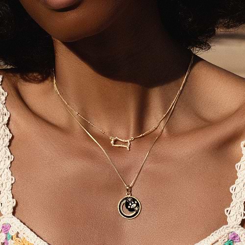 Karma and Luck  Necklace  -  Nocturnal Power - Black Enamel Moon & Stars Necklace