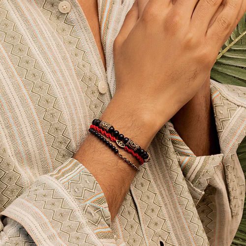 Karma and Luck  Bracelets - Red Mens  -  Iridescent Security - Matte Onyx Evil Eye Red String Bracelet