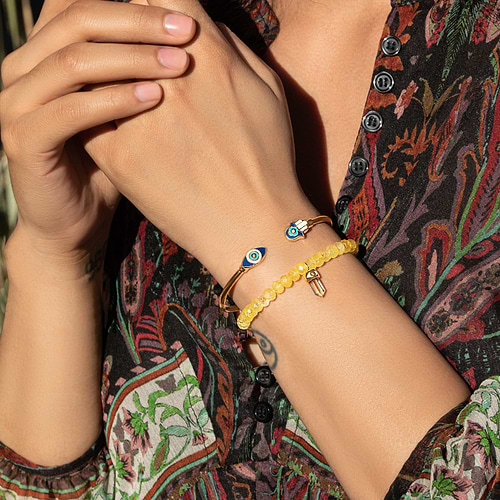 Karma and Luck  Bracelets - Womens  -  Positive Light - Enamel Hamsa Evil Eye Cuff