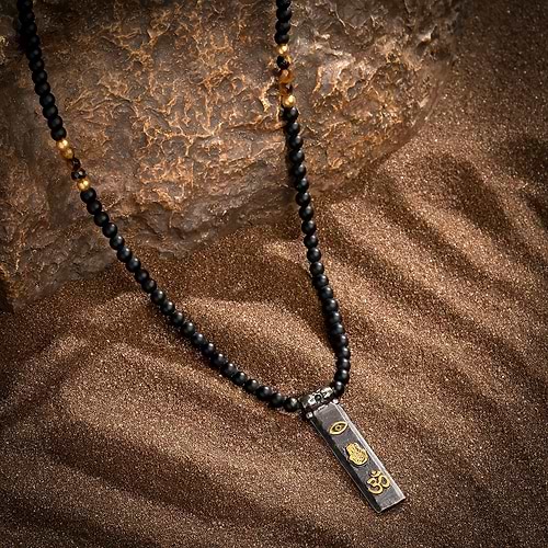 Karma and Luck  Necklaces - Mens  -  Divine Energy - Onyx Tiger's Eye Triple Protection Necklace