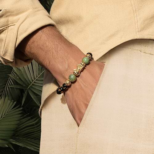 Karma and Luck  Bracelets - Mens  -  Cleansed Aura - Feng Shui Black Obsidian Wealth Bracelet