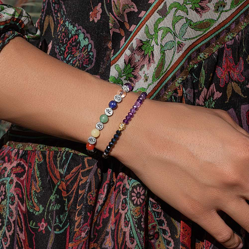Karma and Luck  Bracelets - Womens  -  Blessed Equilibrium - Amethyst Lotus Hematite Health Bracelet