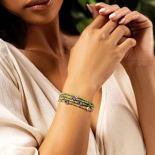 Karma and Luck  Bracelets - Womens  -  Lucky Shield - Jade Enamel Evil Eye Hamsa Bracelet