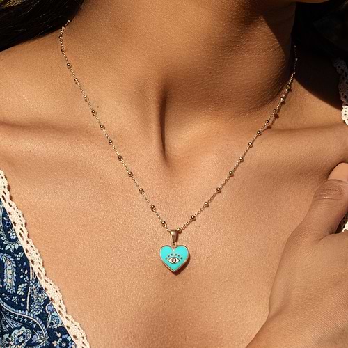Karma and Luck  Necklace  -  Sincere Love - Evil Eye Diamond Heart Charm Necklace