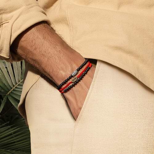 Karma and Luck  Bracelets - Mens  -  Stress Soother Silver Evil Eye Bracelet