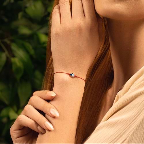 Karma and Luck  Bracelets - Red Womens  -  Ultimate Shield- Navy Enamel Hamsa Red String Bracelet