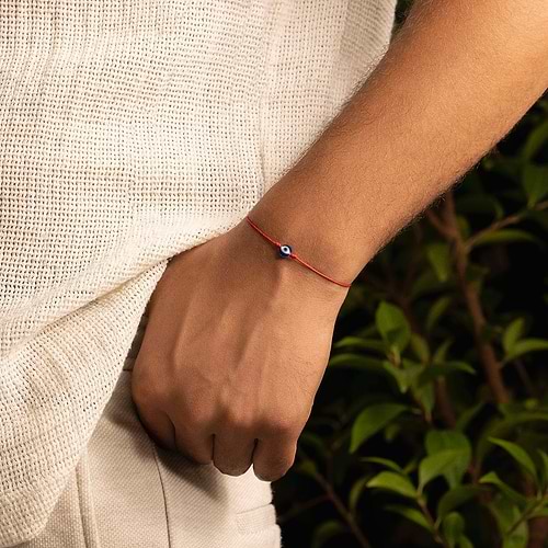 Karma and Luck  Bracelets - Red Mens  -  Spiritual Freedom - Red String Navy Enamel Evil Eye Charm Bracelet
